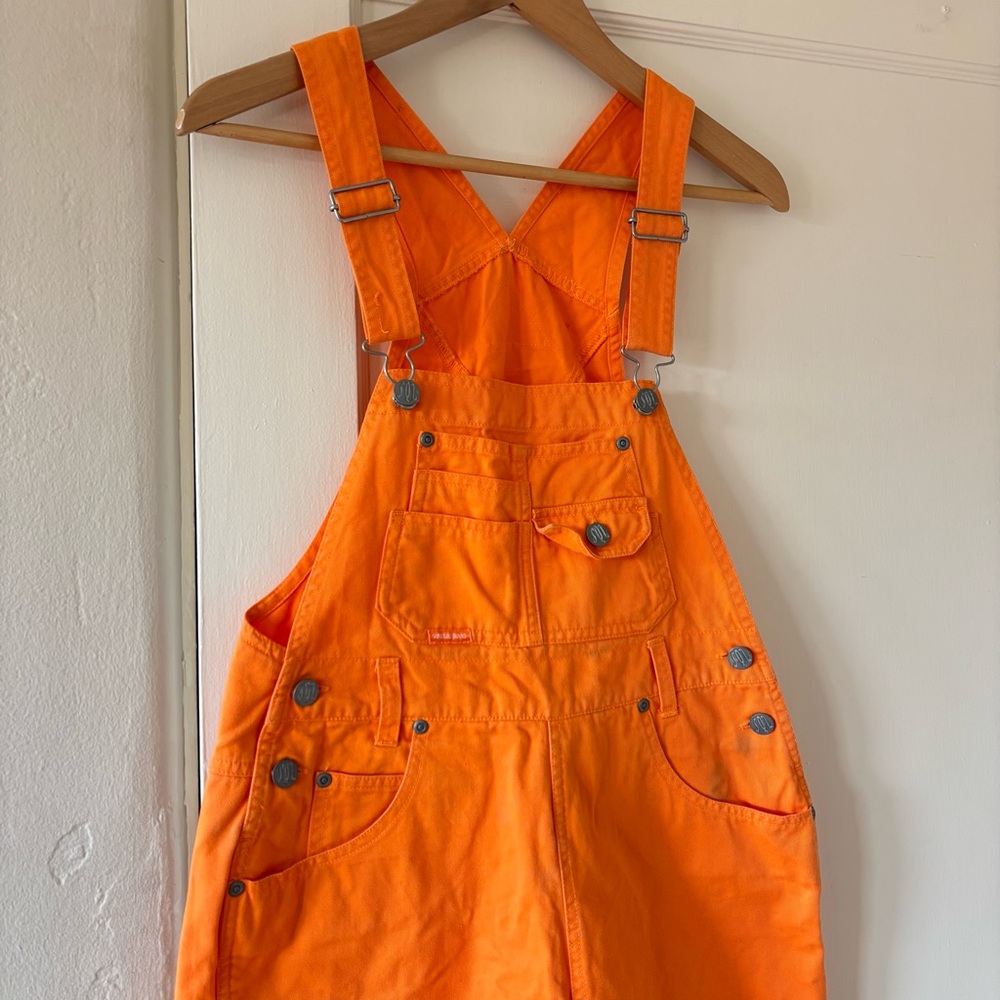 Vintage Y2K Squeeze Jeans Shortall Overalls Orange Small - Picture 2 of 9